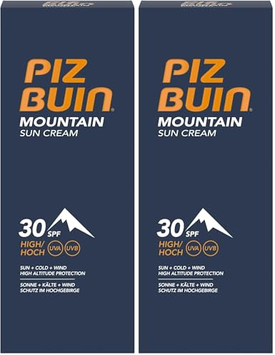 Piz Buin Mountain Sonnencreme mit LSF 30, Sonnenschutz speziell fürs Skifahren und Wandern, gegen Wind und Kälte, 50ml (Packung mit 2)