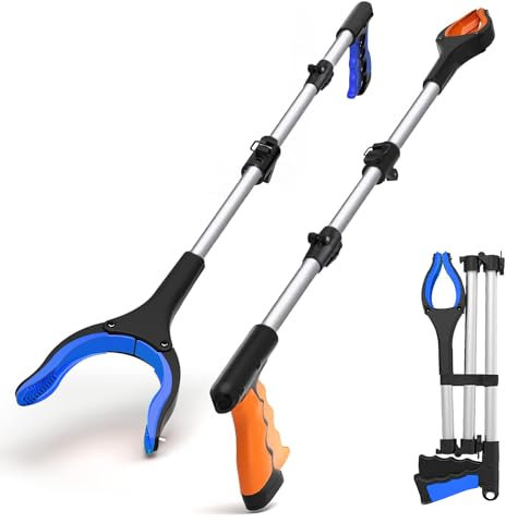 2 Stück Faltbarer Greifer, 110cm Greifzange für Senioren, Folding Greifer mit Magnet-Greifarm, 360° Drehbar Müllzange Extra Langer Aluminium Greifzange, Greifzange für die Müllabfuhr, Abfallsammlung