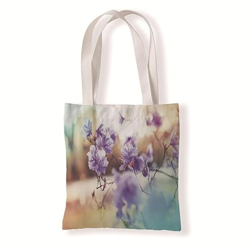 Kinde Jutebeutel Lila Blume Gelb Tote Bag Baumwolle Hanf Stoffbeutel Große Kapazität Stofftasche Faltbar Jutetasche Langlebig Baumwolltasche Bedruckt Stoffbeutel zum Bemalen Waschbar 30x40cm/1 Pcs