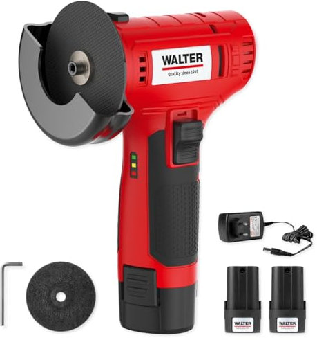 WALTER - 12V Winkelschleifer mit 2 Akkus, 12V Akku-Winkelschleifer: Flexibel, leistungsstark und inklusive 2 Akkus – ideal für vielseitige Schleif- und Schneidaufgaben, für kleine Stellen
