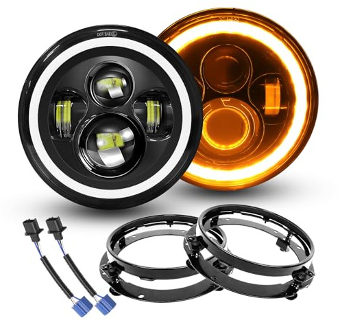 Willpower 2X 7 Zoll Motorrad LED Scheinwerfer Runden 50W 5000LM, 4 Modi Beleuchtung DRL HI LO Strahler Feuer Kreuz Offroad für Auto Wrangler JK TJ LJ CJ Hum JP, IP67, Mit Rundring Halterung