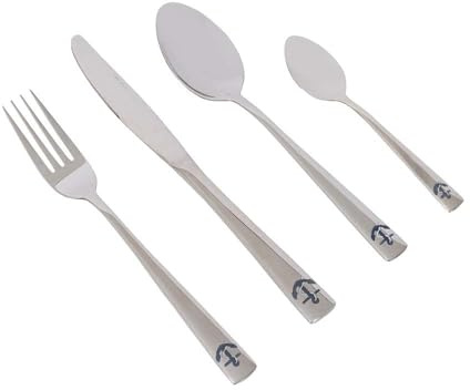 Edelstahl Besteck Set 16 teilig, blauer Anker