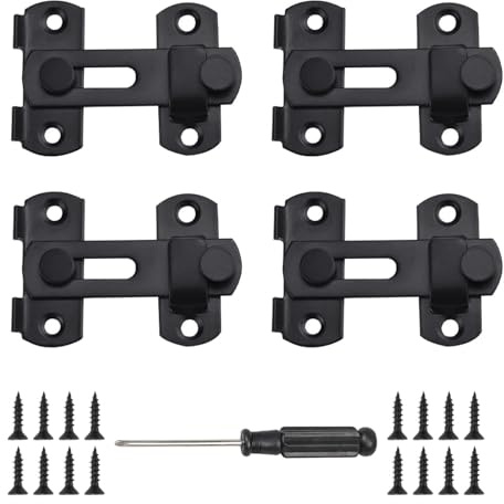 VEGCOO Türriegel Edelstahl,4 Stück Große Türschloss Schwarzes Schiebetürschloss Türriegel mit Schrauben Passend für Schränke Türen und Fenster (52 * 66 MM)