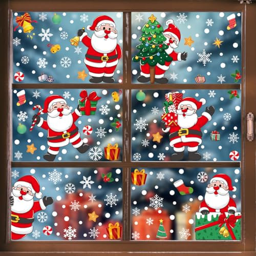 Fensterbilder Weihnachten,Selbstklebend Weihnachten Fensterbilder,DIY Weihnachten Fenstersticker, Doppelseitige Wiederverwendbare Statisch Haftende PVC Aufkleber, Weihnachten Dekoration 7 Blätter