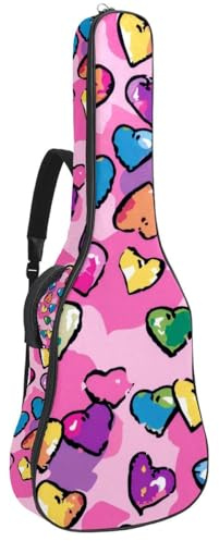 Eslifey Custodia per chitarra acustica con motivo a cuore colorato e tracolla regolabile per chitarra da 101 cm a 106 cm, Multicolore, 42.9x16.9x4.7 in, Organizer per borse
