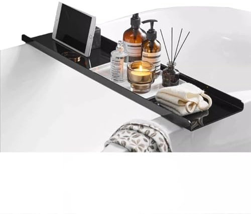 Suixtil Acrylglas-Badewannenablage, Badezimmer-Organisator, Badewannentisch, Badezimmerablage, Badezimmerdekoration, hält Ipad und Bücher Badewannenablage(Schwarz,80CM)