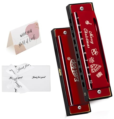 East top Blues - Armonica a bocca diatonica in chiave di do, 10 fori, 20 toni, per adulti, musicisti professionisti e studenti, come regalo di Natale, colore: rosso