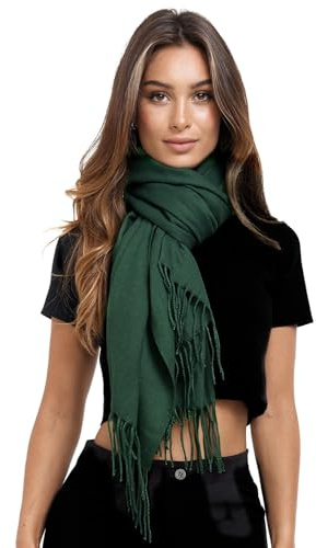 Glamexx24 halsduk damer vinterhalsduk kashmir känsla lång halsduk med fransar bomull varm höst vinter enfärgad filt halsduk och dukar 200 x 74 cm, Grågrön, 200 x 74 cm