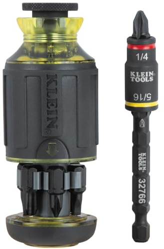 Klein Tools 32308F Impact Driver Set, 10-in-1 Stubby Screwdriver Driver Set, Hex Flip Socket, 7 Bits, 1/4-Inch Bit Holding Feature, 10-Piece