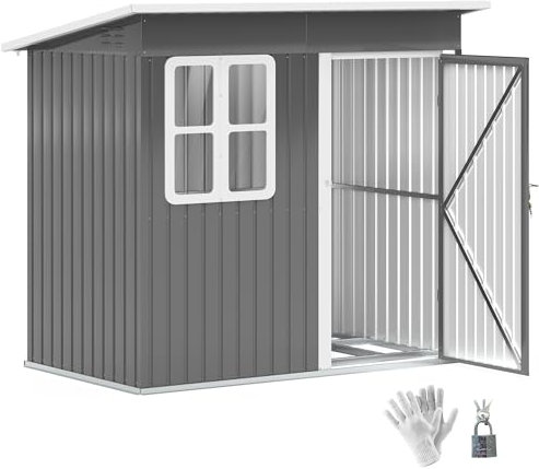 Outsunny 7 x 4ft Storage Shed Galvanised Steel Garden Shed, Metal Shed with Foundation Kit, Window, Lockable Wide Door and Air Vents for Outdoor Patio, Dark Grey