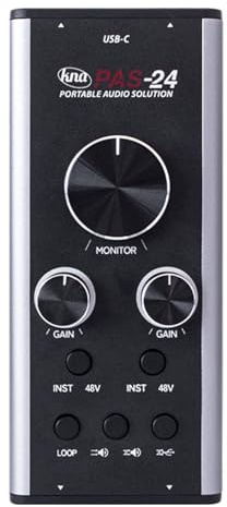 KNA PAS-24 Portable Audio Interface – 24-Bit/192kHz USB Sound Card for Home Recording Musicians and Creators, XLR & 1/4 TRS Inputs, Dual Balanced Outputs, Headphone Out, Phantom Power, Gain Control