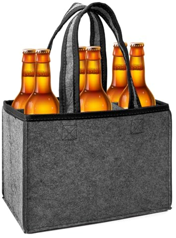 ZMDMAH Flaschentasche Filz für 6 Flaschen, Flaschenträger 6 Flaschen Faltbar mit Herausnehmbaren Trennwänden, Filz Flaschentasche Getränketräger Flaschenkorb für Bier Wein Wasser Einkauf Picknick