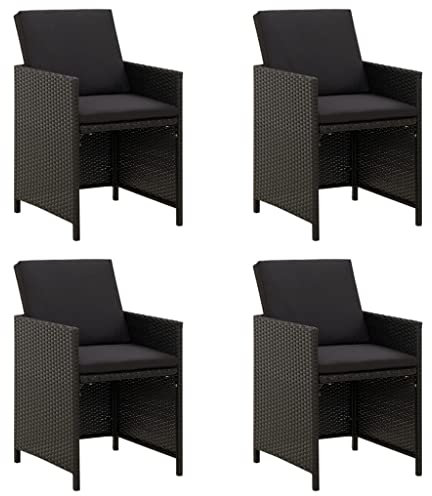 XINCXIN Gartenstühle, Korbsessel Gartensessel Chair Stühle Geeignet für Terrace Outdoor Balcony Garden mit Kissen 4 STK. Poly Rattan Schwarz