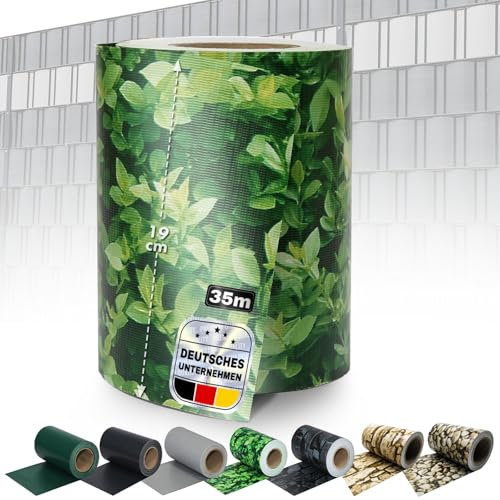 KARAT Bande brise-vue en PVC - Film de protection visuelle pour clôture de jardin ou balcon - Avec 20 clips de fixation - Convient pour panneaux grillagés simples et doubles - 19 cm x 35 m - Aspect