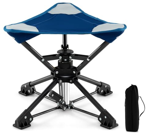 COSTWAY Taburete Plegable Caza, Silla Portátil Camping con Base Antideslizante, Bolsa de Transporte, Taburete Trípode Camping, Pesca Picnic Senderismo Viajes Playa, 43 x 39 x 37 cm (Azul)