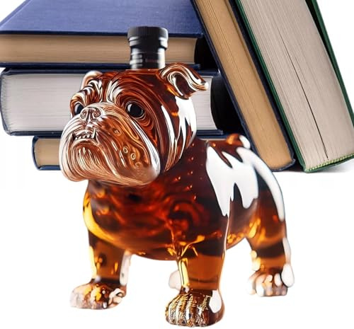 Whiskey Bottle, Bulldog Whiskey Decanter, Bulldog Shaped Whiskey Glasses, Red Wine and Beer Displays Liquor Container, for Home Party Decor