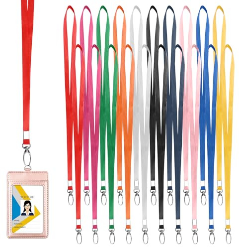 20 Pièces Cordon Tour de Cou 45cm, Nylon Lanyard avec Boucle Pivotante en Métal, 10 Coloré Lanière de Badge de Bureau pour Infirmiere, Enseignants, Médecins, école, Carte D'Identification, Porte-clés