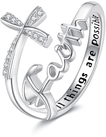 Glaubens Kreuz Ringe 925 Sterling Silber Christliche Ringe Religiöser Inspirierender Schmuck Geschenke für Frauen Damen Mütter Liebhaber