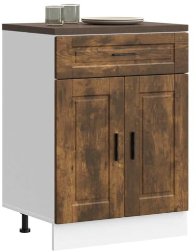QJBSAVVA Küchenunterschrank Porto Räuchereiche Holzwerkstoff 60 x 46 x 81,5 cm Stauraum für Geschirr & Küchengeräte mit verstellbaren Füßen und pflegeleichter Oberfläche