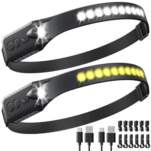 MoKo Lampada Frontale, Lampada Frontale a Fascio Largo 230° con 8 Modalità di Luce e Sensore di Movimento, Lampade da Testa Impermeabile e Ricaricabile per Adulti Modalità SOS per Campeggio, Ciclismo