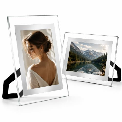 Lyhsens Bilderrahmen 13x18 Silber 2er Set, Glas Fotorahmen Tisch | 2er Set Glasbilderrahmen 13x18cm aus Glas, modernes Design, ideal für Tisch, Büro und Zuhause.
