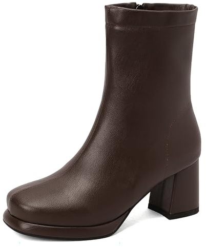 Bviennic Donna Stivaletti Tacco Alto a Blocco con Plateau Semplici Punta Rotonda Zip Quotidiana 2430 Marrone Numero 38 EU/39Cn