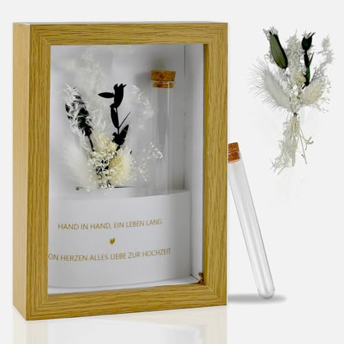 Hochzeitsgeschenk für Brautpaar,Lustige Geldgeschenke für Hochzeit,Hochzeitsgeschenke Geld mit Trockenblumenstrauß Klein,Holzbox und Reagenzglas,Hochzeit Geldgeschenk Ideen,Hochzeitstag Geschenke