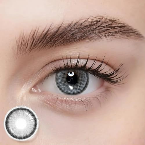 Freshlens Graue Kontaktlinsen ohne Stärke – Natürliche Jahreslinsen hellgrau silbrig mit weichem Farbverlauf – Strahlender Gray Eyes Effekt – 14.5 mm – Dawn Grey