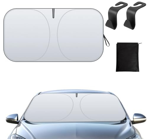 Sonnenschutz Auto Frontscheibe 145×80cm, Frontscheibenabdeckung, Hitzeschutz faltba, Auto Abdeckung Windschutzscheibe, Reflektierend, UV-Schutz, 2 Haken