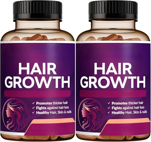 (Paquete de 2) Vitaminas para el crecimiento del cabello para mujeres | Naturalmente vuelve a crecer el cabello, la piel y las uñas más fuertes y saludables | Puede detener la caída del cabello