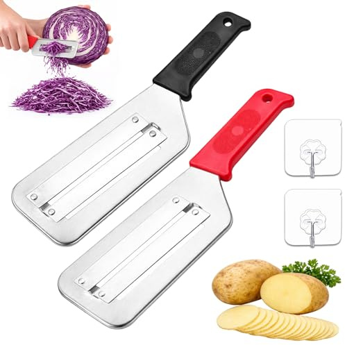 Cabbage Shredder for Coleslaw, Stainless Steel Shredder Knife, Double-Layer Slicer, Efficient Vegetable Peeler Julienne for Salad Stir Fry and Vegetable Meal Prep (Mix)