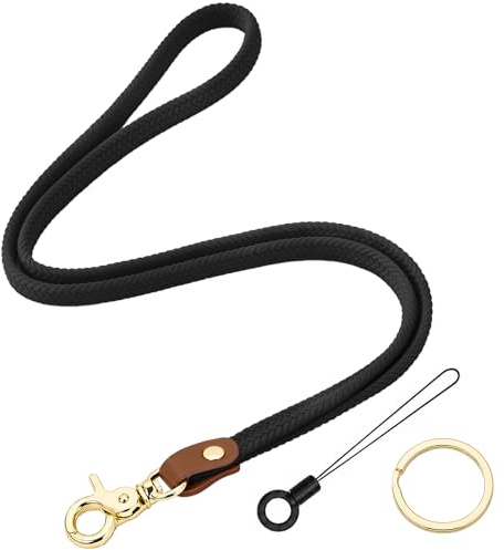 Segus Schlüsselband Schwarz, 1 Stück Schlüsselband zum Umhängen, Lanyard Geflochten, Umhängeband Schlüssel mit Drehbarem Metallclip, für Ausweishüllen, Sportpfeifen