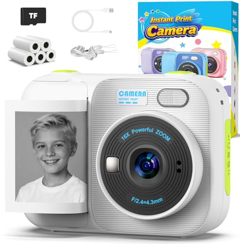 Kids Instant Print Camera, 1080P HD Dual Lens Camera, Rechargeable Portable Toddler Selfie Camera, Christmas Birthday Gift for Boys Girls Age 3-12