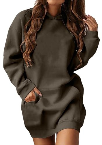 Huvtröja, klänning, dam, sweatklänning, långärmad, avslappnad tröja med fickor | Lång sweatshirt, jacka, dam, enfärgad huvtröja, bomull, klassisk träningsjacka, fritid, topp för höst