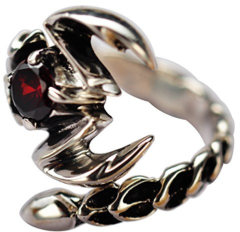 925 Sterling Silber Skorpion Ring mit Rotem Stein für Herren Damen Offen Verstellbar