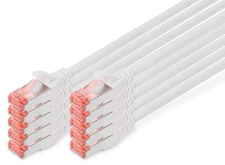 DIGITUS LAN Kabel Cat 6 – 3 m – 10 Stück – S/FTP Geschirmt – Weiß | 1 Gbit/s – PoE++ – AWG 27/7 – LSZH – RJ45 Netzwerkkabel Patchkabel – Kompatibel zu Cat 6A und Cat 7