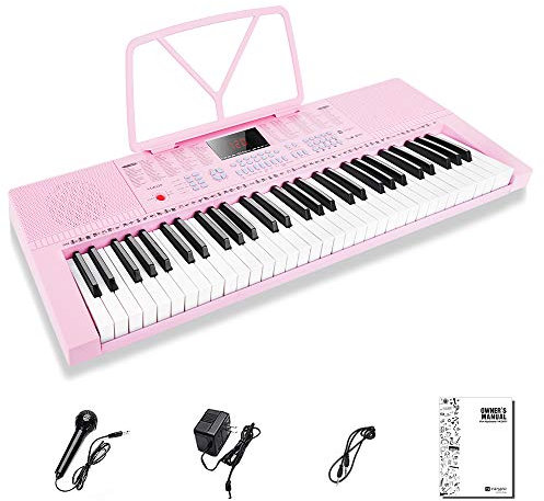Vangoa Piano Keyboard 61 Mini Keys Portable Music Keyboard for Beginners with Microphone, 3 Teaching Modes, 350 Tones, 350 Rhythms, 30 Demos, Pink