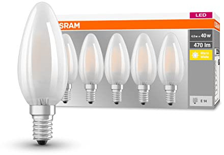 Osram Lampadine LED Candela, 4W Equivalenti 40W, Attacco E14, Luce Calda 2700K, Confezione da 5