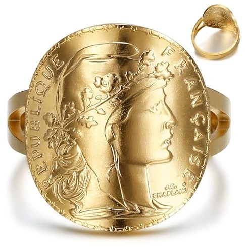 BOBIJOO Jewelry - Bague Marianne cintrée Napoléon Chevalière Femme Acier Inoxydable Plaqué Doré Or - 63 (10 US)