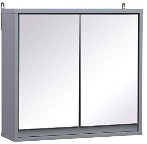HOMCOM Wall Mounted Mirror Cabinet Storage Shelf Bathroom Cupboard Double Door