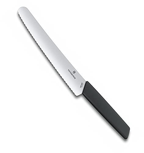 Victorinox Swiss Modern, Profi Brot- und Konditormesser, Extra Scharfe Klinge, Wellenschliff, 22 cm, Rostfreier Stahl, schwarz