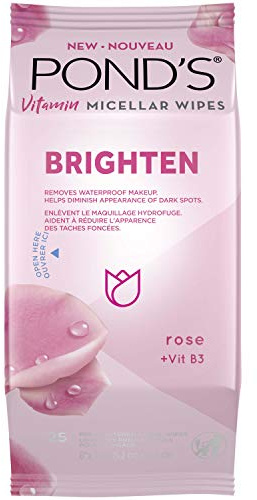 Pond's Vitamin Micellar Wipes For Dark Spots Brighten Rose Removes Waterproof Makeup 25 Wipes