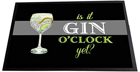 ARTYLICIOUS Gin O''Clock printed Bar/Man Cave, Door mat 60 x 40cm, non slip base mat, home from home'