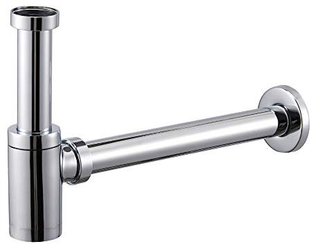 Universal Siphon für Waschbecken & Waschtisch, passt zu Abflussgarnitur, inkl. Geruchsverschluss mit Reinigungsöffnung, Gummimanschette, Röhrensiphon, Höhe verstellbar, 1 1/4 Zoll x 32 mm Chrom