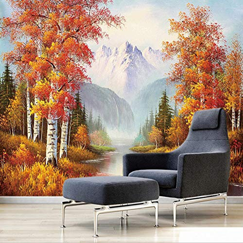 Fototapete Herbstwald Birkenwald Fototapete Fototapeten, Wandbild, Motivtapeten, Vlies-Tapeten Flur Dekoration Wohnzimmer Schlafzimmer -350X256Cm