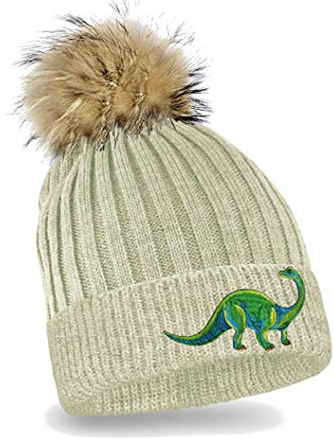 Blackshirt Company Kinder Mütze Dinosaurier Strickmütze mit Bommel Beanie Dino Kappe