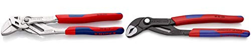 KNIPEX Zangenschlüssel (250 mm) 86 05 250 & 87 02 250 SB Cobra® Hightech-Wasserpumpenzange grau atramentiert mit schlanken Mehrkomponenten-Hüllen 250 mm (in SB-Verpackung)