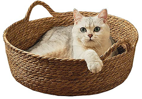 YUPPIE TONE Sommer Katzenkorb Katze Runde natürlichem Rattan-Katzenkorb Katzenbett Hundebett Handgewebte