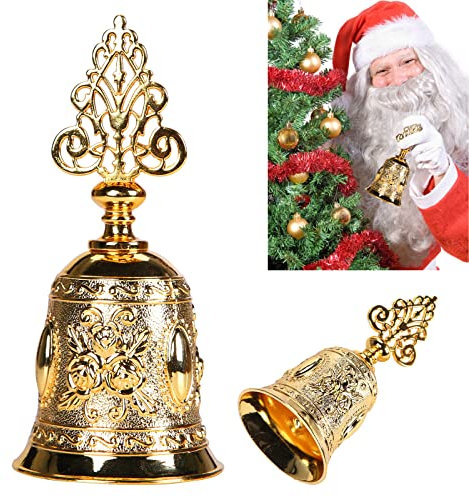 EKKONG Weihnachten Handglocke, Traditionelle Vintage Gold Tischglocke Rufglocke Weihnachtsglocke Rezeptionsglocke für Schule, Abendessen am Empfang Hotelservice Meditationsgebet Haustiere