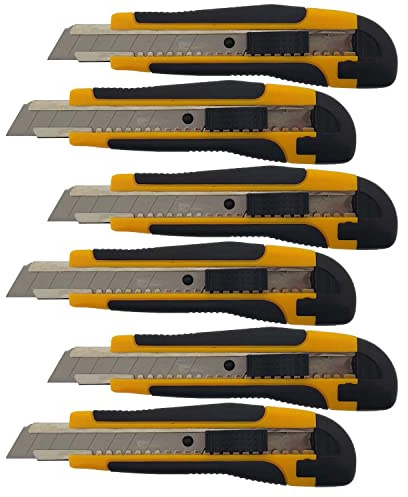varivendo Teppichmesser & Cuttermesser Set 18mm – Stabiles Aluminium Automatikmesser für präzise Schnitte, Profi-Cutter mit Cutterklingen, 6er Set